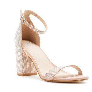 NWT Madden NYC Rhinestone Ankle Strap Block Heel Sandals Nude Pink Size 11